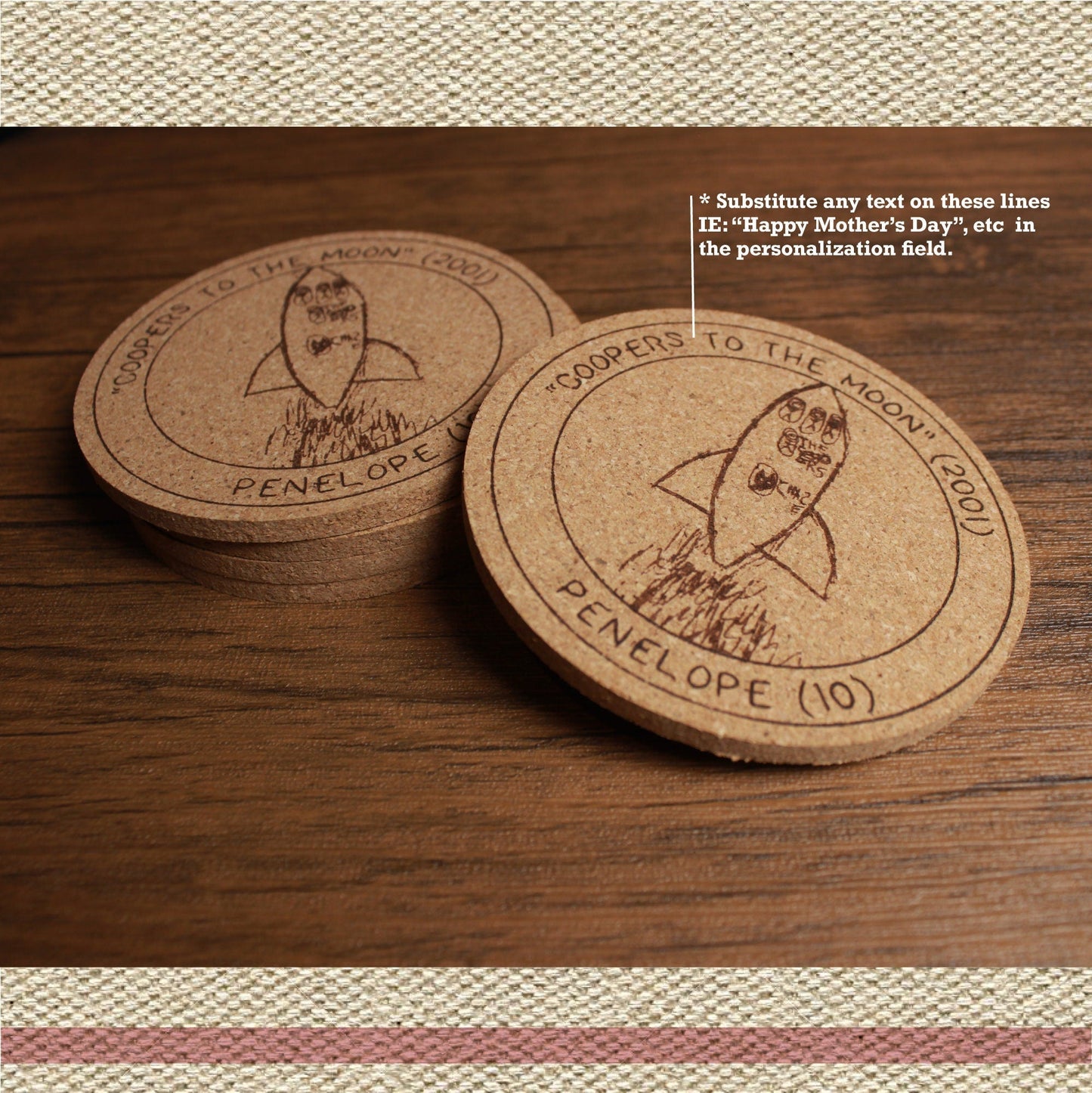 Your Kid's Artwork Custom Coasters - Gift Set - Arbo Engravings